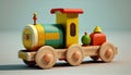 Close-up children\'s toy made of natural wood in the form of a dump truck on a white isolated background Royalty Free Stock Photo