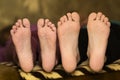 Close-up of children wrinkled feet after long bath