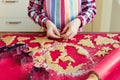 Close up of childs hands making christmas cookies Royalty Free Stock Photo