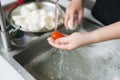 Close up of chinese golden salted egg yolk Royalty Free Stock Photo