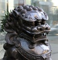 Close-up of a Chinese lion sculpture on the street of Vancouver, British Columbia, Canada