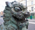 Close up of Chinese lion statue in Chinatown Liverpool July 2020