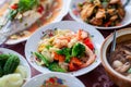 Close up chinese shrimp fried with vegetable in chinese food set, set of foods in wedding ceremony Royalty Free Stock Photo