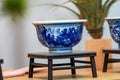 A close-up of a Chinese style blue and white porcelain flowerpot Royalty Free Stock Photo