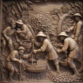 close up of Chinese style Relieve Chinese peasants picking generative AI