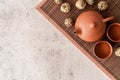 Close up of chinese tea set and flower tea balls on table minimal style Royalty Free Stock Photo