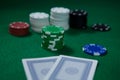 Close-up of chips with cards Royalty Free Stock Photo