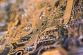 A golden circuit board close up Royalty Free Stock Photo