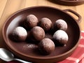 close up chocolate balls cakes on dish , AI Generated