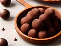 close up chocolate balls cakes on dish , AI Generated