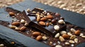 Dark Chocolate Bark with Assorted Nuts on a Slate Background for Dessert Royalty Free Stock Photo