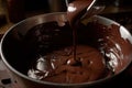 close-up of chocolate being stirred and mixed in large bowl