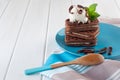 Close up of chocolate biscuits covered with vanilla ice cream ba Royalty Free Stock Photo