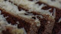 Close up of chocolate cake with cheese topping on a plate Royalty Free Stock Photo