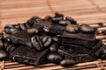 Close up chocolate and coffee beans Royalty Free Stock Photo