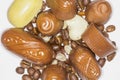 Close Up Of Chocolate Pieces Mixed With Coffee Beans Royalty Free Stock Photo