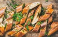 Close-up of chopped Turkish pizza pide with cheese and spinach Royalty Free Stock Photo