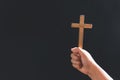 Close up Christian woman hands holding a cross holy and worship. Spirituality and religion Concept, Person holding christian cross Royalty Free Stock Photo
