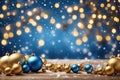 Close up of christmas balls. Bokeh garlands in the background. New Year concept. Royalty Free Stock Photo