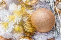 Close up christmas balls and decorations on chrismas tree. Royalty Free Stock Photo