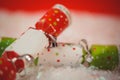 Close-up of christmas crackers on snow Royalty Free Stock Photo