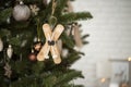 Close-up of Christmas decorations hanging on a Christmas tree Royalty Free Stock Photo