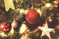 Close up on Christmas decorations on tree Royalty Free Stock Photo