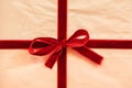 Close-up of christmas gift box. White recycled / reused wrapping Royalty Free Stock Photo