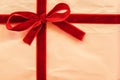 Close-up of christmas gift box. White recycled / reused wrapping Royalty Free Stock Photo