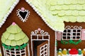 Macro of a holiday gingerbread house