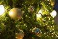 Close up, Christmas tree background of de-focused lights with decorated Royalty Free Stock Photo