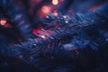 a close up of a christmas tree branch with water droplets on it Royalty Free Stock Photo