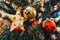 Christmas tree decoration with colour boubles Royalty Free Stock Photo