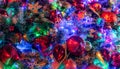 Close up Christmas tree decoration with red ball and lights. Xmas background. Christmas and Happy New Year holiday background. Royalty Free Stock Photo