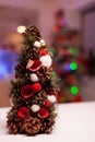 Close up of christmas tree decorations in festive kitchen