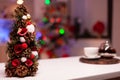 Close up of christmas tree decorations in festive kitchen