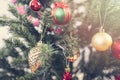 Close up Christmas Tree with Decorations, New year concept Royalty Free Stock Photo