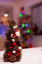 Close up of christmas tree in festive kitchen organized for winter Royalty Free Stock Photo