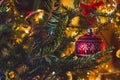 Close up of christmas tree red decoration ball Royalty Free Stock Photo