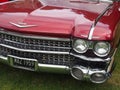 Close up for the chrome grill and headlights of a vintage 1959 Cadillac Eldorado at hebden bridge vintage weekend Royalty Free Stock Photo