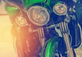 Close-up on chrome headlights of luxury Motorcycle Royalty Free Stock Photo