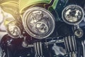 Close-up on chrome headlights of luxury Motorcycle Royalty Free Stock Photo
