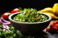 close-up of chunky homemade guacamole in a bowl Royalty Free Stock Photo