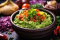 close-up of chunky homemade guacamole in a bowl Royalty Free Stock Photo