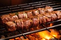 close-up of churrasco being turned on its grill
