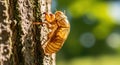 Cicada Shell on Tree Bark in Summer Royalty Free Stock Photo