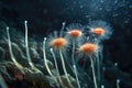 close-up of ciliates cilia waving in water