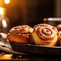 Close up of cinnamon rolls Generative AI