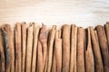 Close up cinnamon stick arrange as a row