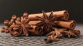 Close-up of cinnamon sticks and star anise on table Royalty Free Stock Photo